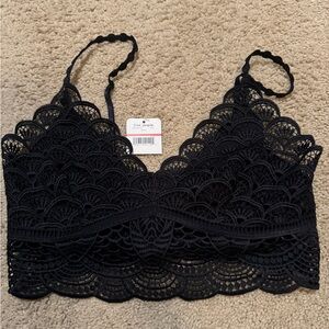 Free People Black Scalloped Lace Bandeau